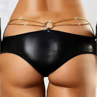 Faux Leather Chain Panties