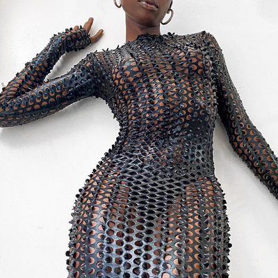 Long Sleeve Cut Out Solid Skinny Mini Dress