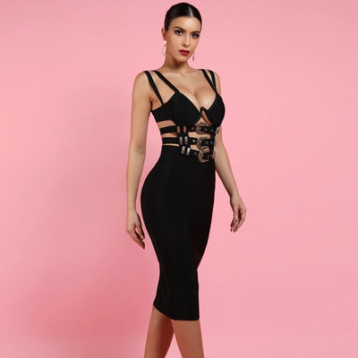 Black Bandage V Neck Dress