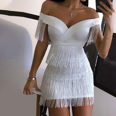 Off Shoulder Tassel Dress