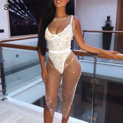 Diamonds Split Fishnet Dress Hollow