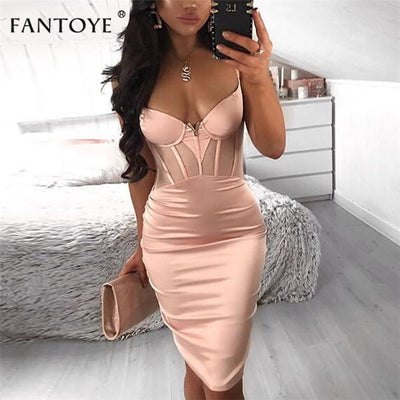 Mesh See-through Satin Mini Pencil Dress