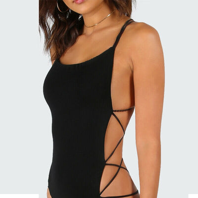 Sleeveless Lace Up Romper Bodysuit