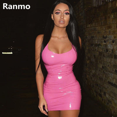 Ranmo Sexy Leather Women Mini Dress
