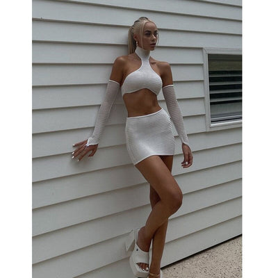 Crop Top + Mini Hip Skirt with Sleeve