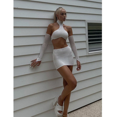 Crop Top + Mini Hip Skirt with Sleeve