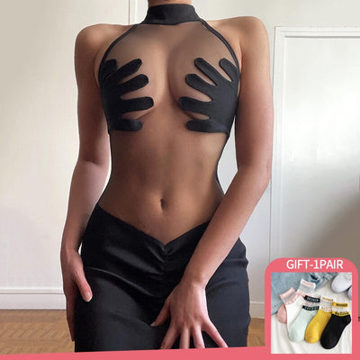 See Through Mesh Patchwork Dress