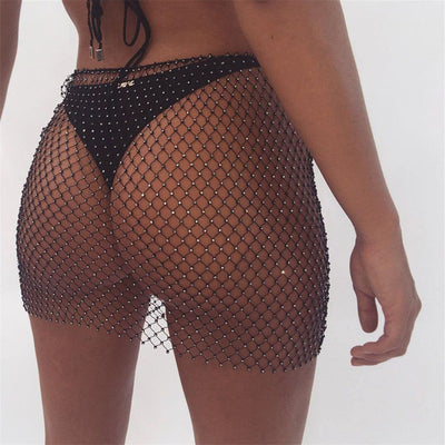 Rhinestone Fishnet Mini Skirt